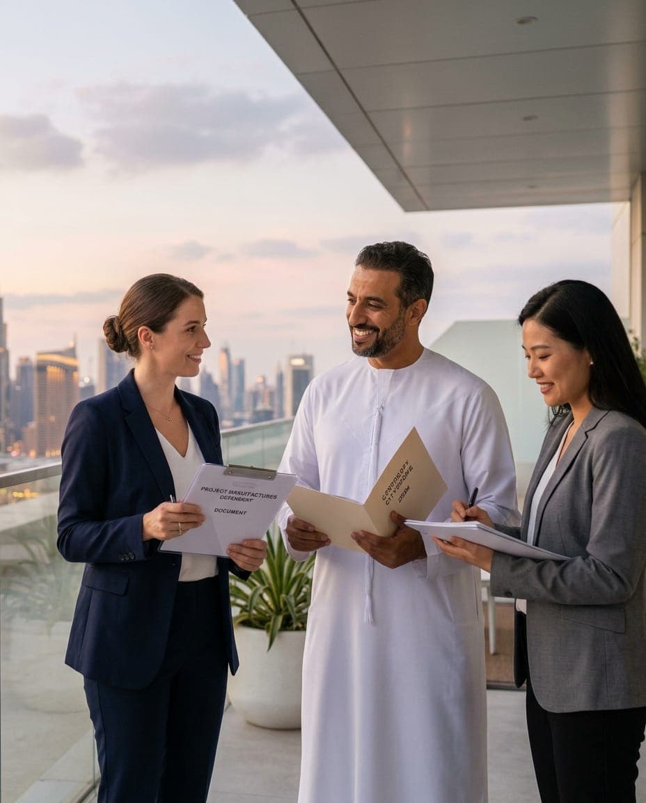 Renew-It team collaborating on a Dubai balcony